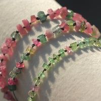 Raw Pink and Indicolite Tourmaline Knotted Macrame Bracelet, October Birthstone Bracelet