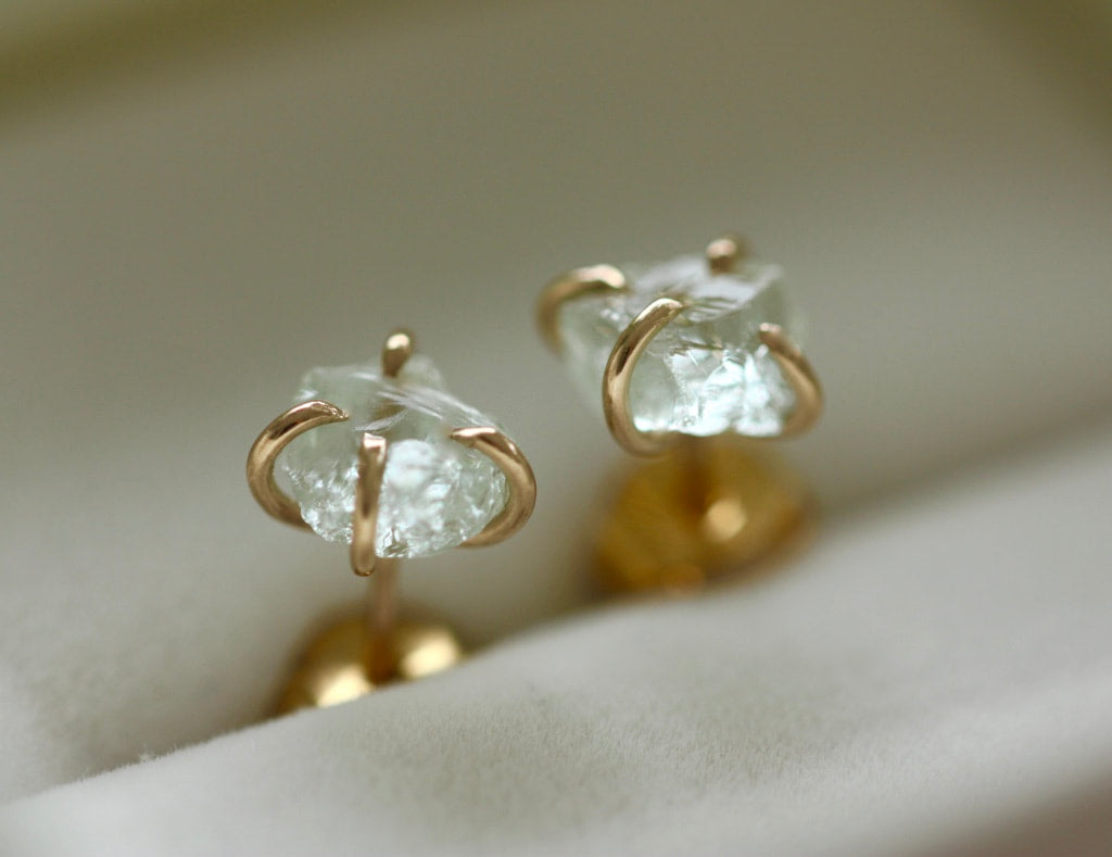 Raw, Unpolished Prasiolite / Green Amethyst Stud Earrings, February Birthstone Earrings