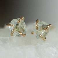 Raw, Unpolished Prasiolite / Green Amethyst Stud Earrings, February Birthstone Earrings