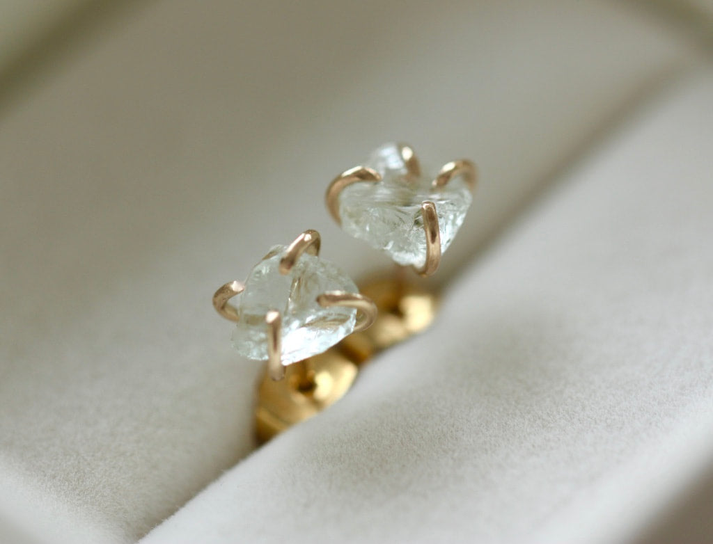 Raw, Unpolished Prasiolite / Green Amethyst Stud Earrings, February Birthstone Earrings