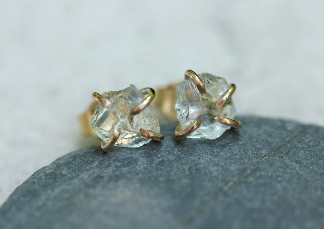 Raw, Unpolished Prasiolite / Green Amethyst Stud Earrings, February Birthstone Earrings