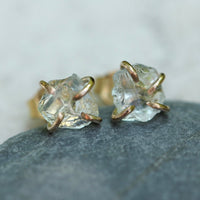Raw, Unpolished Prasiolite / Green Amethyst Stud Earrings, February Birthstone Earrings
