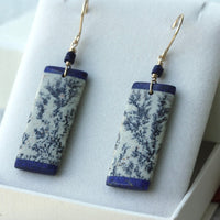 Sapling Jasper and Lapis Lazuli Intarsia Long Earrings, September and March Birthstone Earrings