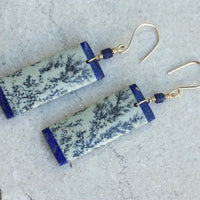 Sapling Jasper and Lapis Lazuli Intarsia Long Earrings, September and March Birthstone Earrings