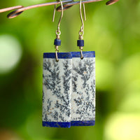 Sapling Jasper and Lapis Lazuli Intarsia Long Earrings, September and March Birthstone Earrings