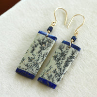 Sapling Jasper and Lapis Lazuli Intarsia Long Earrings, September and March Birthstone Earrings