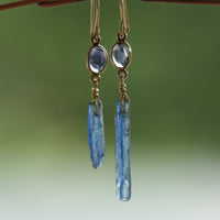 Raw Blue Kyanite Stick and Iolite  Earrings