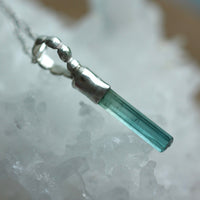 Raw Indicolite Teal Blue Tourmaline Pendant Necklace, October Birthstone Pendant Necklace