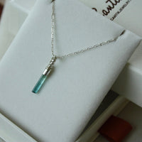 Raw Indicolite Teal Blue Tourmaline Pendant Necklace, October Birthstone Pendant Necklace