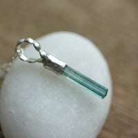 Raw Indicolite Teal Blue Tourmaline Pendant Necklace, October Birthstone Pendant Necklace
