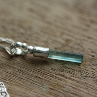 Raw Indicolite Teal Blue Tourmaline Pendant Necklace, October Birthstone Pendant Necklace