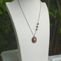 Large Sunstone and White Topaz Pendant Necklace, July and November Birthstone Necklace