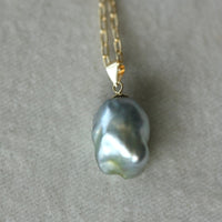 Natural Bicolor Silver Blue and Gold South Sea Baroque Pearl Necklace Pendant, June Birthstone Pendant Necklace