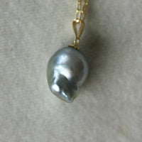 Natural Bicolor Silver Blue and Gold South Sea Baroque Pearl Necklace Pendant, June Birthstone Pendant Necklace