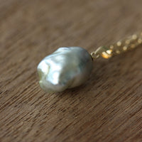 Natural Bicolor Silver Blue and Gold South Sea Baroque Pearl Necklace Pendant, June Birthstone Pendant Necklace