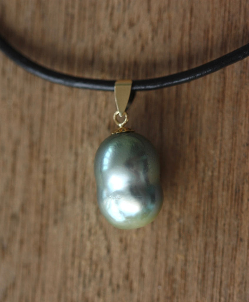 Natural Bicolor Silver Blue and Gold South Sea Baroque Pearl Necklace Pendant, June Birthstone Pendant Necklace