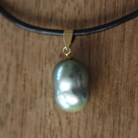 Natural Bicolor Silver Blue and Gold South Sea Baroque Pearl Necklace Pendant, June Birthstone Pendant Necklace