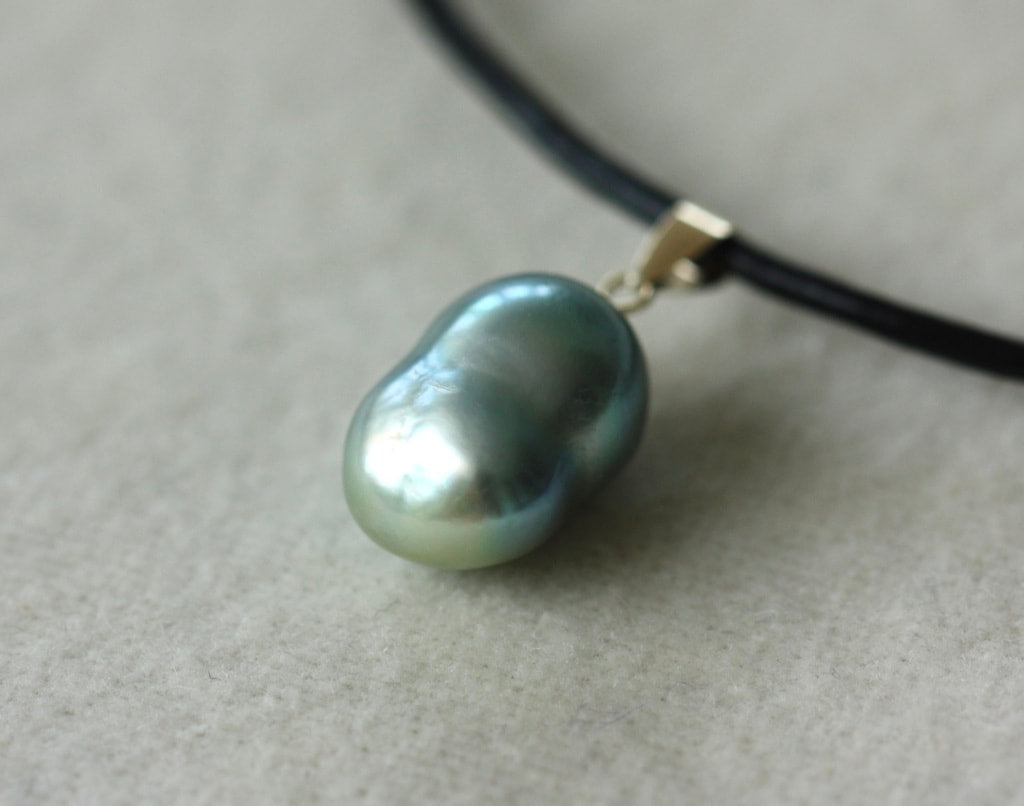 Natural Bicolor Silver Blue and Gold South Sea Baroque Pearl Necklace Pendant, June Birthstone Pendant Necklace
