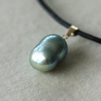 Natural Bicolor Silver Blue and Gold South Sea Baroque Pearl Necklace Pendant, June Birthstone Pendant Necklace