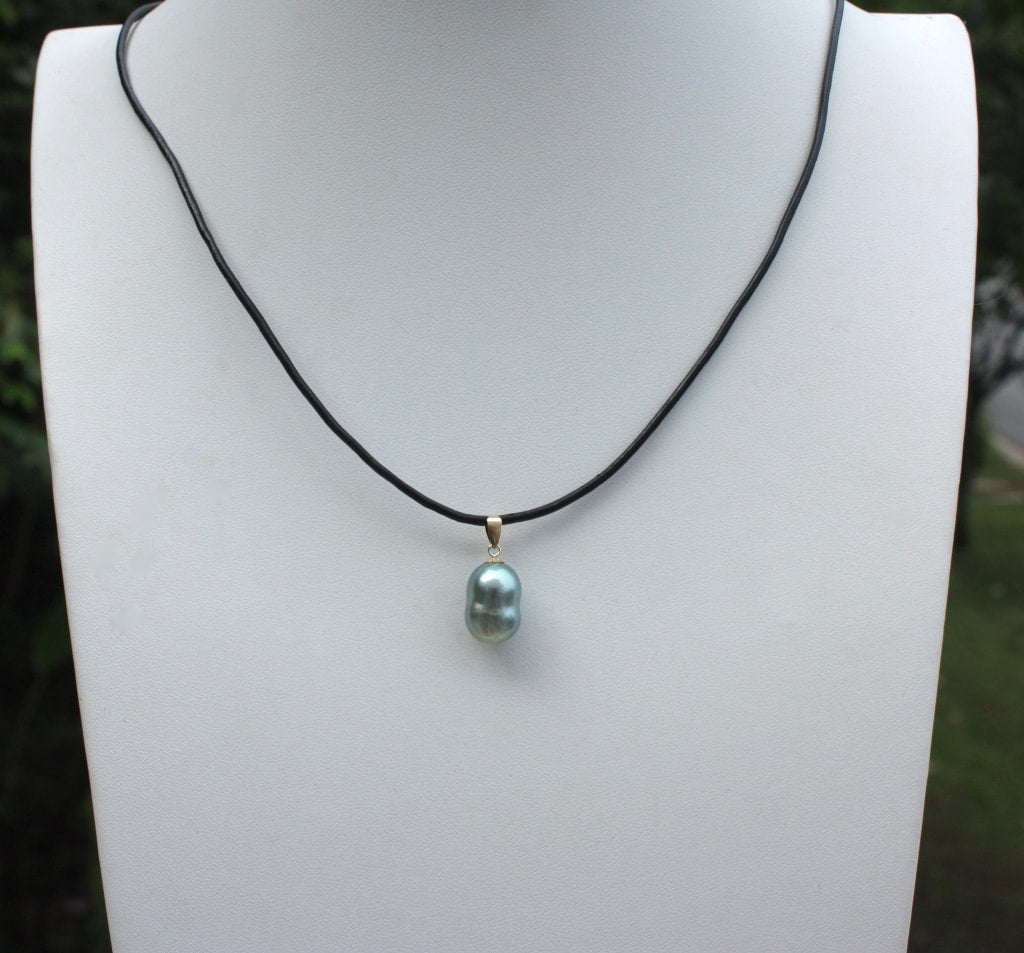 Natural Bicolor Silver Blue and Gold South Sea Baroque Pearl Necklace Pendant, June Birthstone Pendant Necklace