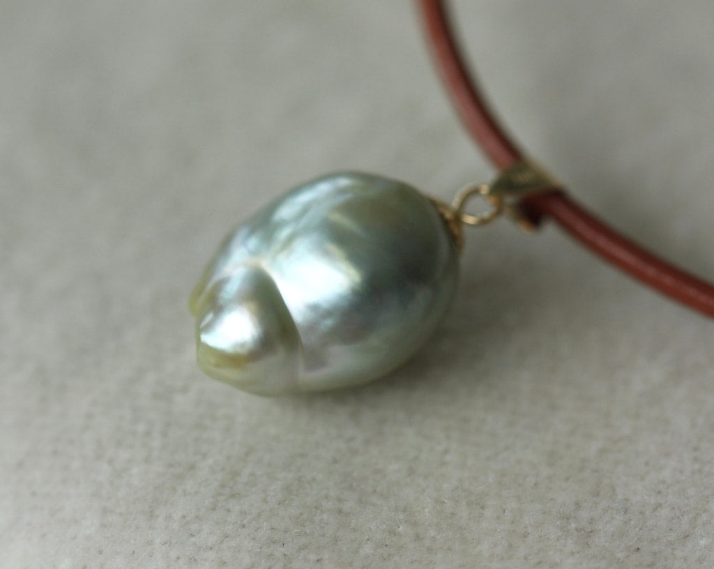 Natural Bicolor Silver Blue and Gold South Sea Baroque Pearl Necklace Pendant, June Birthstone Pendant Necklace