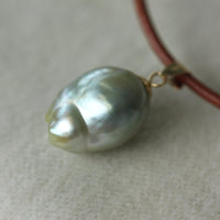 Natural Bicolor Silver Blue and Gold South Sea Baroque Pearl Necklace Pendant, June Birthstone Pendant Necklace