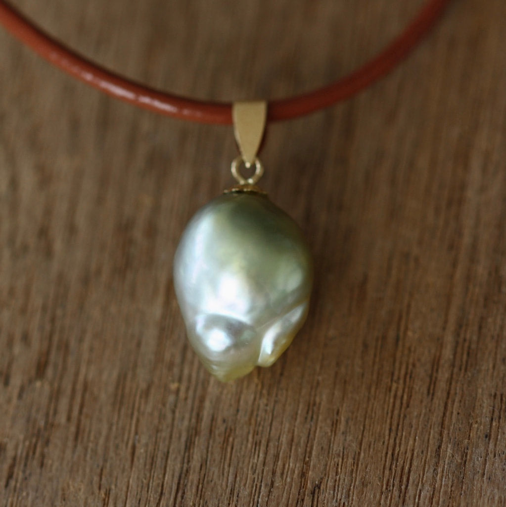 Natural Bicolor Silver Blue and Gold South Sea Baroque Pearl Necklace Pendant, June Birthstone Pendant Necklace