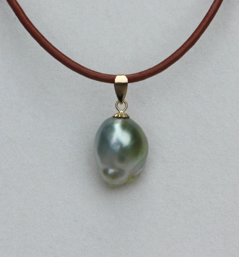 Natural Bicolor Silver Blue and Gold South Sea Baroque Pearl Necklace Pendant, June Birthstone Pendant Necklace