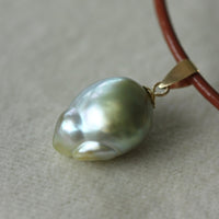 Natural Bicolor Silver Blue and Gold South Sea Baroque Pearl Necklace Pendant, June Birthstone Pendant Necklace