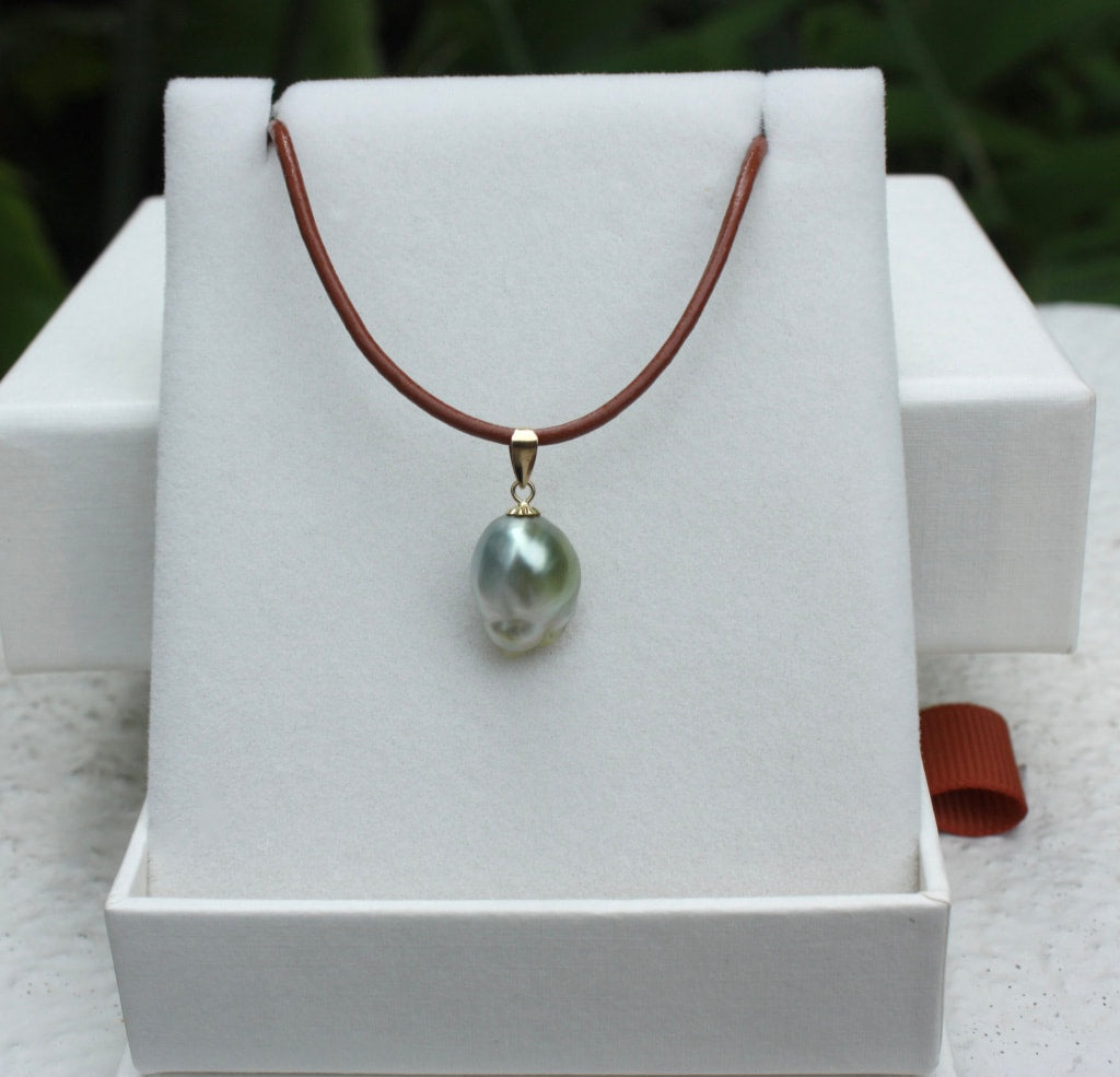 Natural Bicolor Silver Blue and Gold South Sea Baroque Pearl Necklace Pendant, June Birthstone Pendant Necklace
