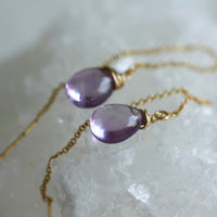Brazilian Amethyst Threader Earrings, February Birthstone Earrings