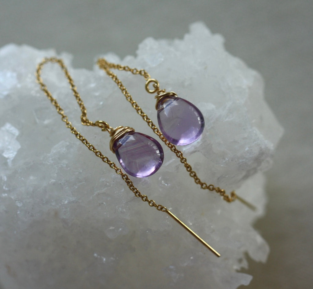 Brazilian Amethyst Threader Earrings, February Birthstone Earrings