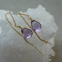 Brazilian Amethyst Threader Earrings, February Birthstone Earrings