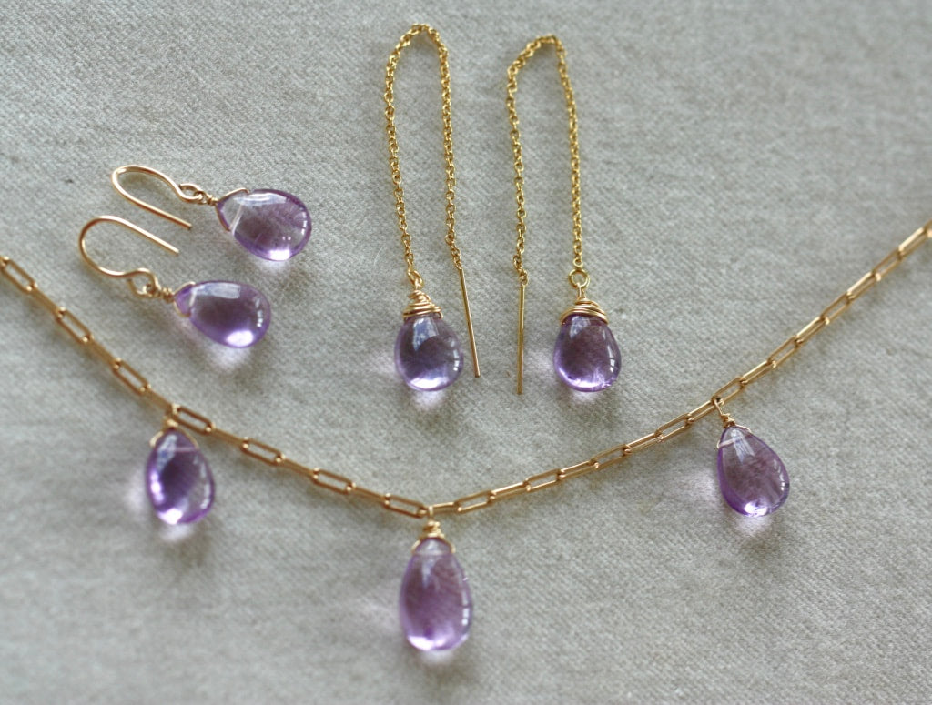 Brazilian Amethyst Threader Earrings, February Birthstone Earrings