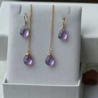 Brazilian Amethyst Threader Earrings, February Birthstone Earrings