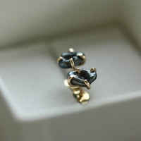 Tahitian Keshi Pearl Stud Earrings, Tahitian Black Pearl Post Earrings with Gold Prongs, June Birthstone Earrings