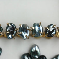 Tahitian Keshi Pearl Stud Earrings, Tahitian Black Pearl Post Earrings with Gold Prongs, June Birthstone Earrings