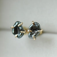 Tahitian Keshi Pearl Stud Earrings, Tahitian Black Pearl Post Earrings with Gold Prongs, June Birthstone Earrings