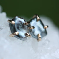 Tahitian Keshi Pearl Stud Earrings, Tahitian Pearl Post Earrings with Gold Prongs, June Birthstone Earrings