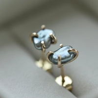 Tahitian Keshi Pearl Stud Earrings, Tahitian Pearl Post Earrings with Gold Prongs, June Birthstone Earrings