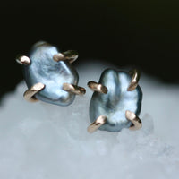 Tahitian Keshi Pearl Stud Earrings, Tahitian Pearl Post Earrings with Gold Prongs, June Birthstone Earrings