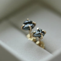 Tahitian Keshi Pearl Stud Earrings, Tahitian Black Pearl Post Earrings with Gold Prongs, June Birthstone Earrings