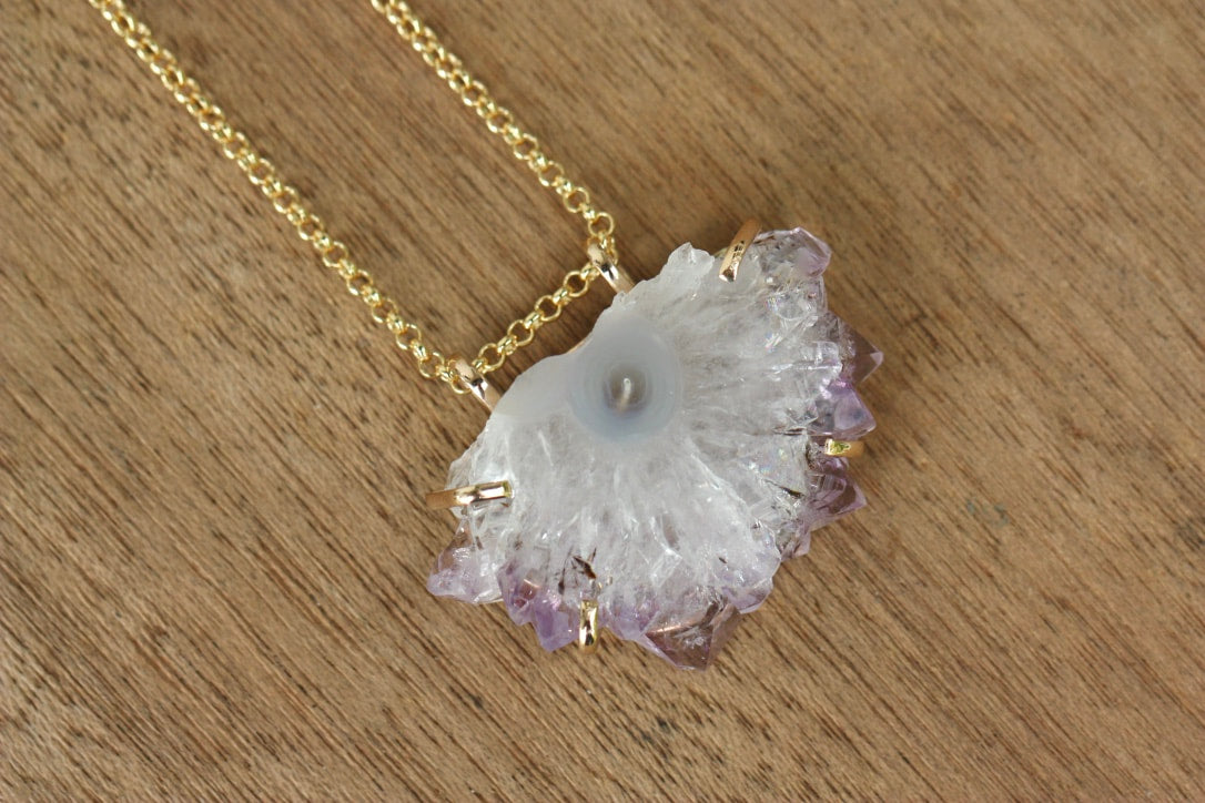 Amethyst Stalactite Slice Pendant Necklace, February Birthstone Pendant Necklace