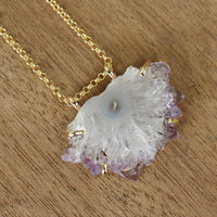 Amethyst Stalactite Slice Pendant Necklace, February Birthstone Pendant Necklace