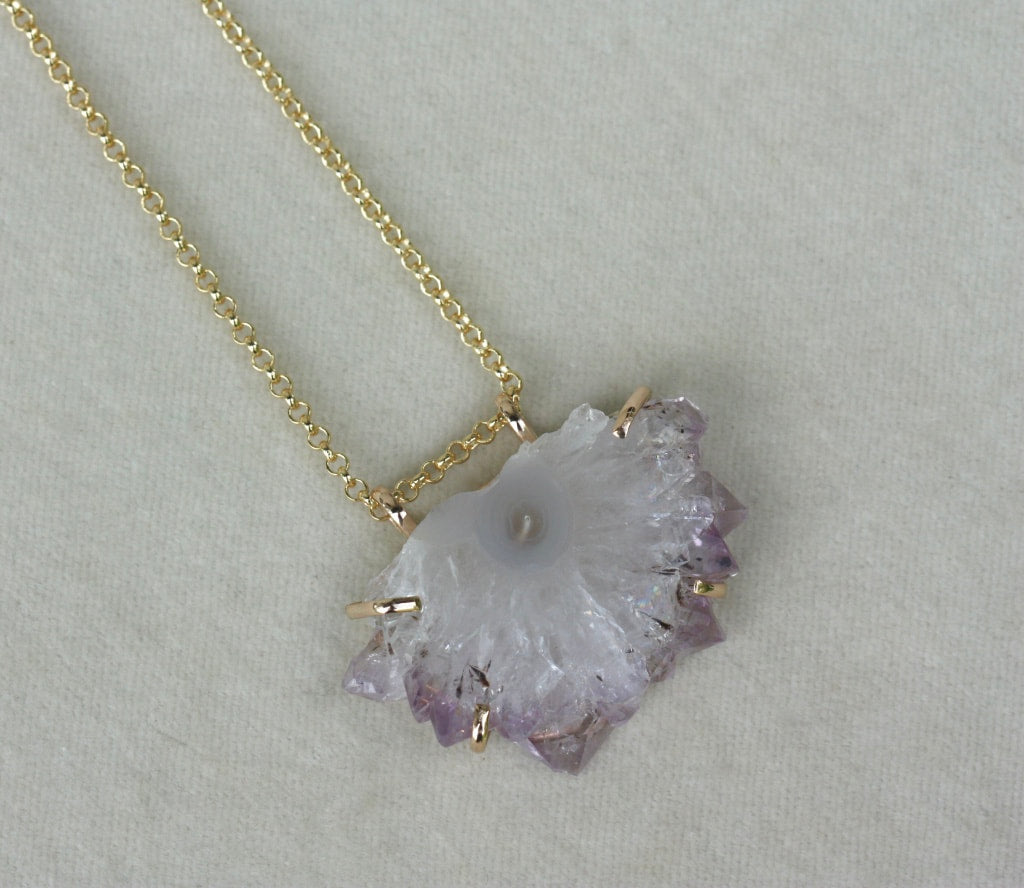 Amethyst Stalactite Slice Pendant Necklace, February Birthstone Pendant Necklace