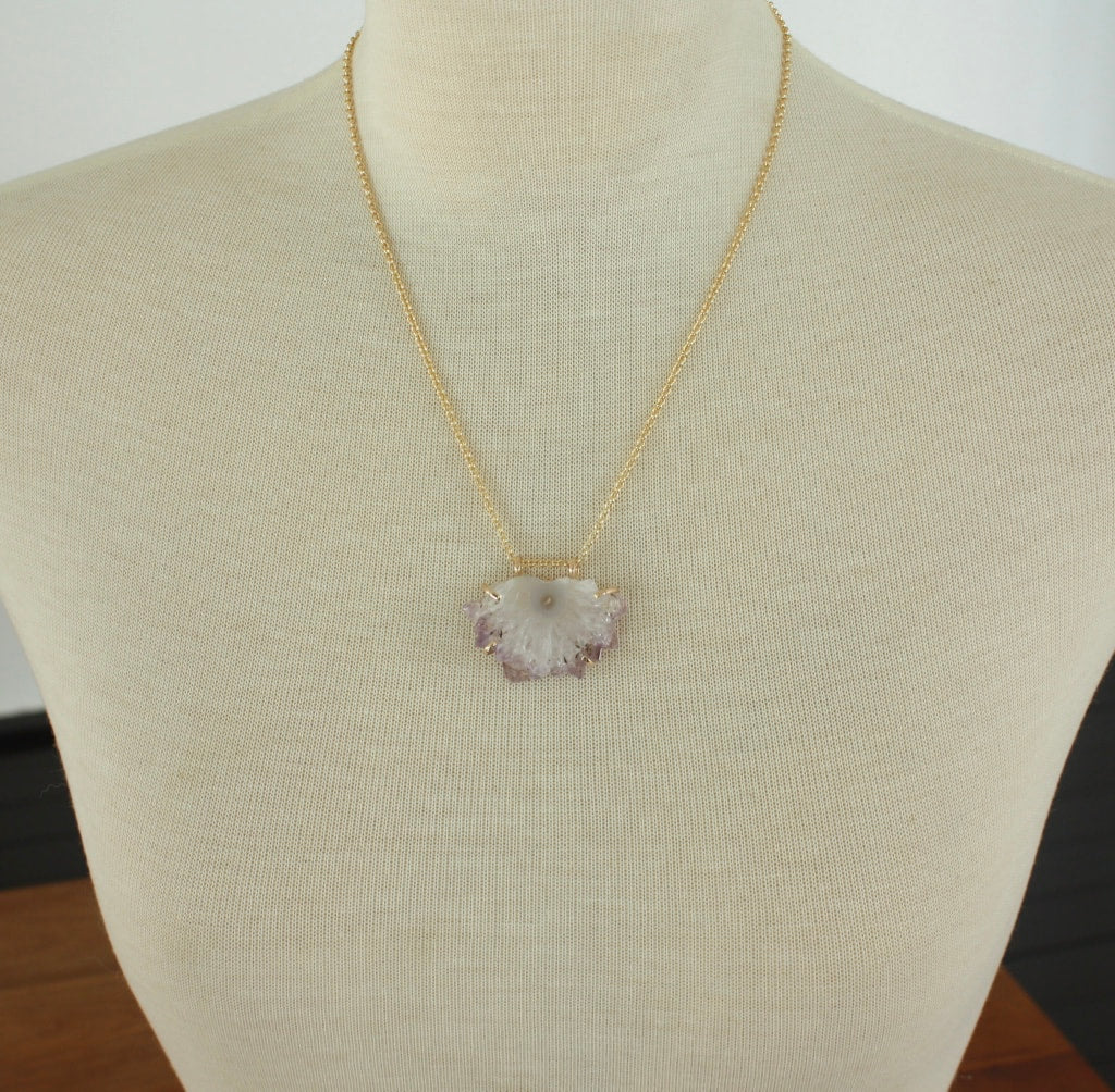 Amethyst Stalactite Slice Pendant Necklace, February Birthstone Pendant Necklace
