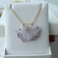 Amethyst Stalactite Slice Pendant Necklace, February Birthstone Pendant Necklace