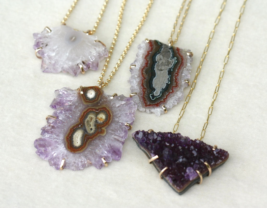 Amethyst Stalactite Slice Pendant Necklace, February Birthstone Pendant Necklace