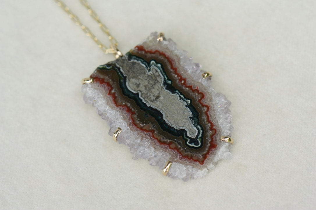 Amethyst Stalactite Slice Pendant Necklace, February Birthstone Pendant Necklace