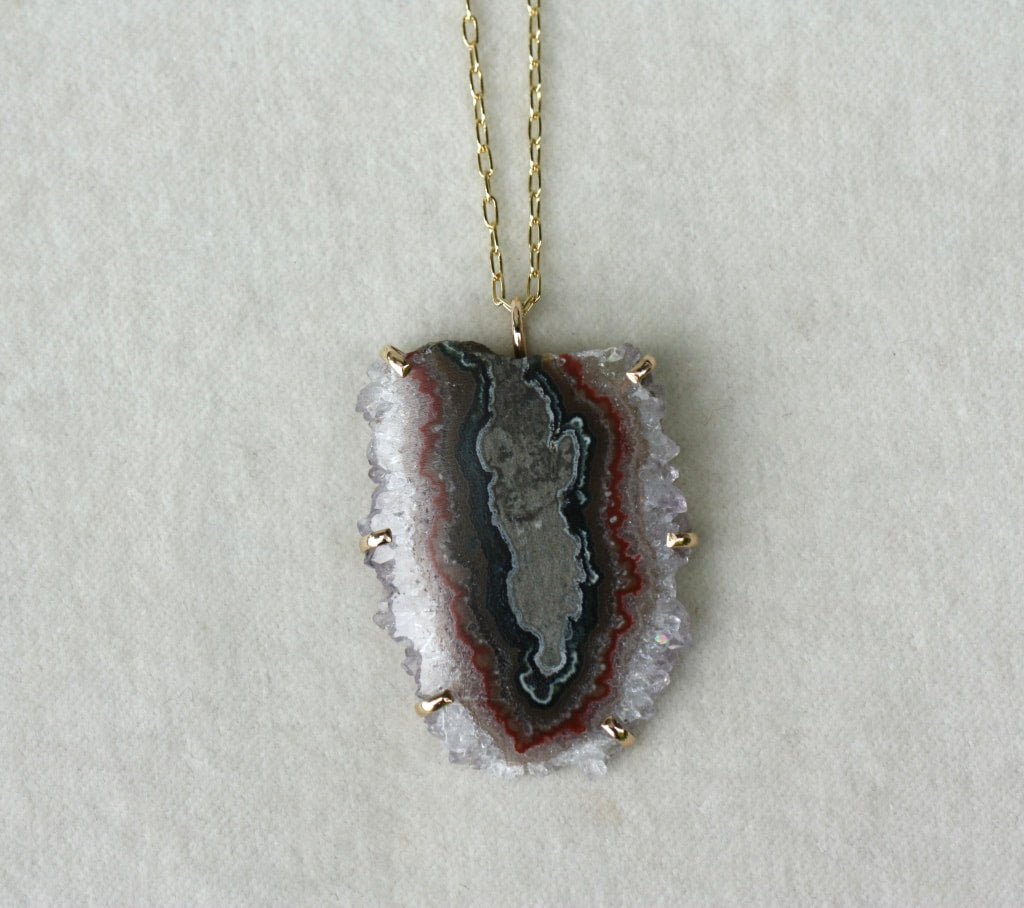 Amethyst Stalactite Slice Pendant Necklace, February Birthstone Pendant Necklace